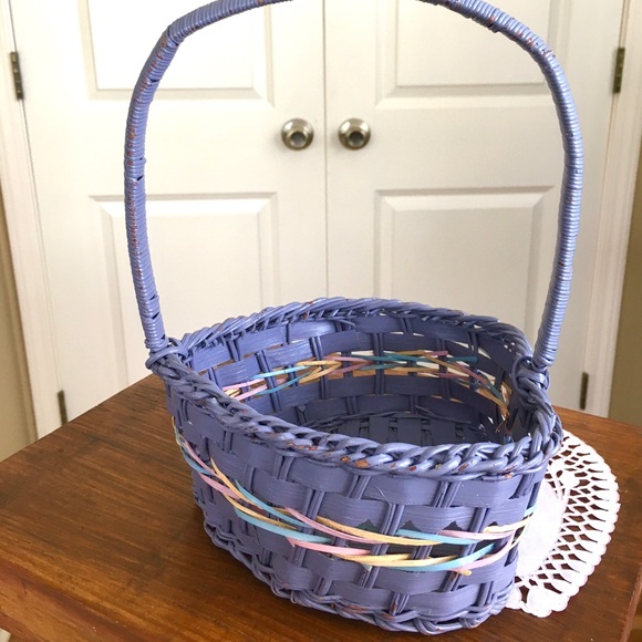 VTG WOVEN PURPLE HEART SHAPED BASKET MULTICOLOR - Picture 6 of 8